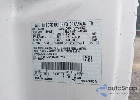 2004 Ford F-150 Heritage Xl/Xlt из США, поврежденный, VIN 2FTRF17294CA08955